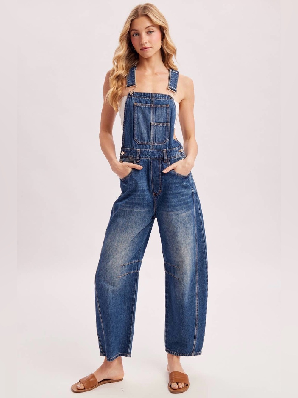 NWT Bluivy Denim Dark Wash Barrel Relaxed Fit Boho Overalls - Picture 9 of 11